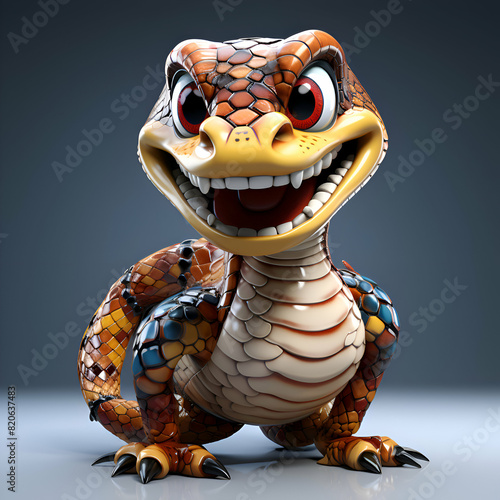 3D Illustration of a Cute Baby Snake with a Smile photo