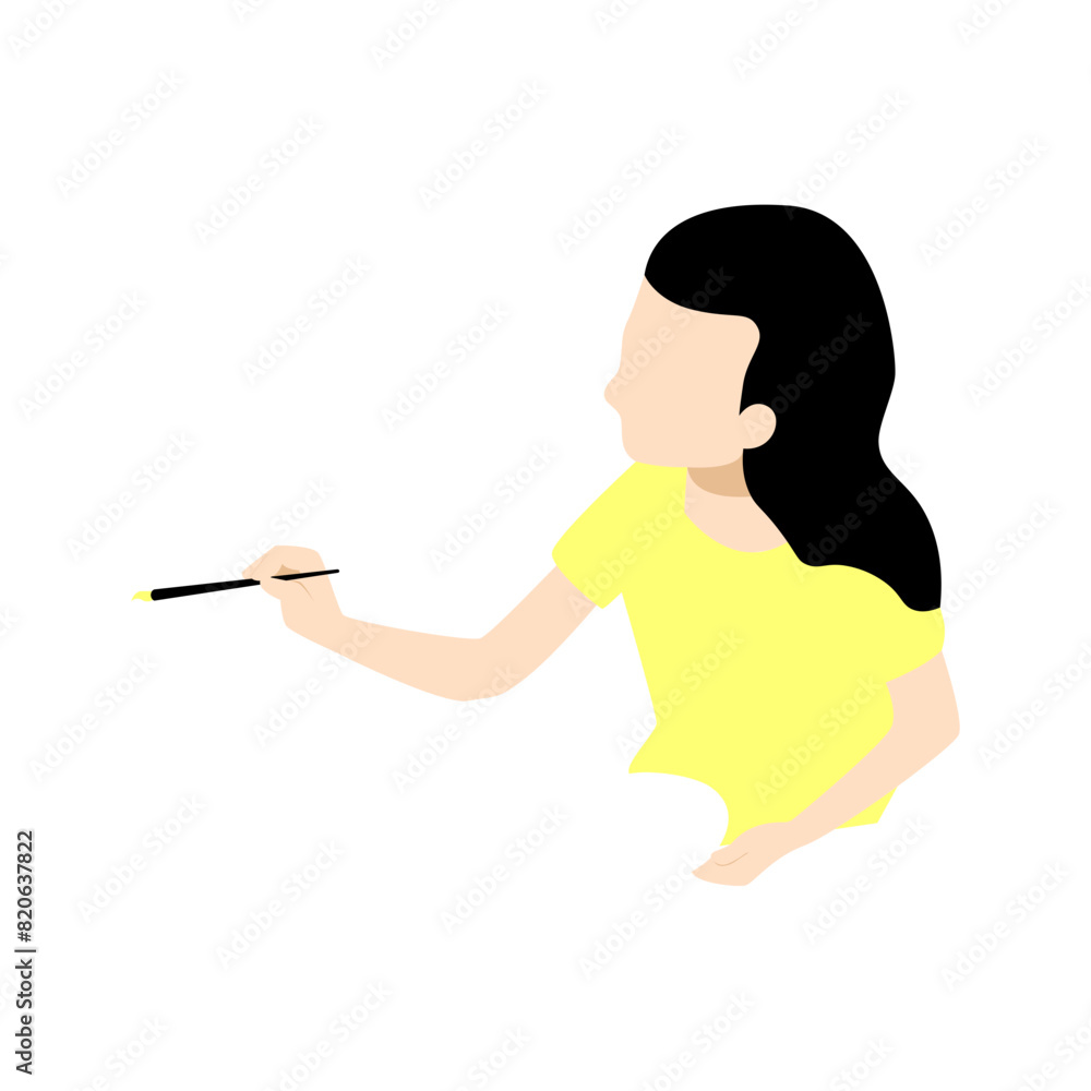 Girl Painting on Canvas Holding Color Palette Girl Painting on Canvas Holding Color Palette
