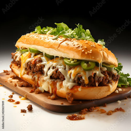 Beef burger with cheese. onion. lettuce and mayonaise photo