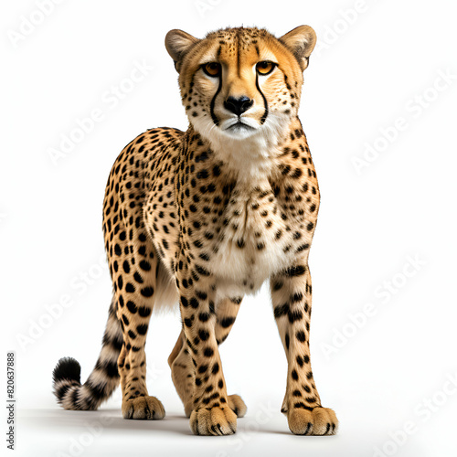 Cheetah standing on white background. front view. 3D illustration photo