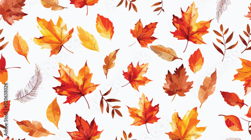 Seamless pattern of autumn leaves with watercolor for