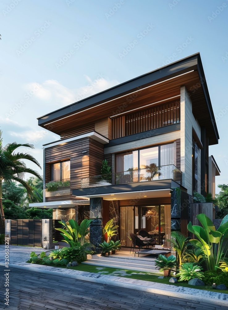 Fototapeta premium Luxury Modern Villa with Palm Trees