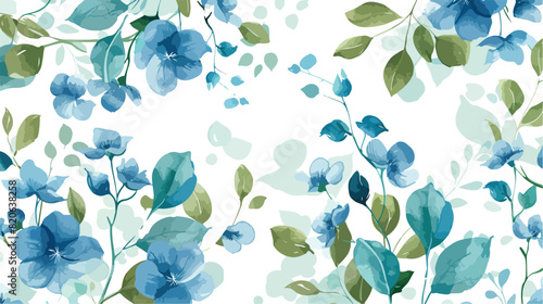 Seamless pattern of blue green floral with watercolor