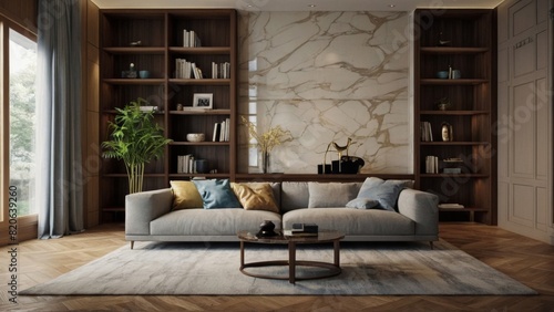 Wallpaper Mural wood classic living room with marble tile Torontodigital.ca