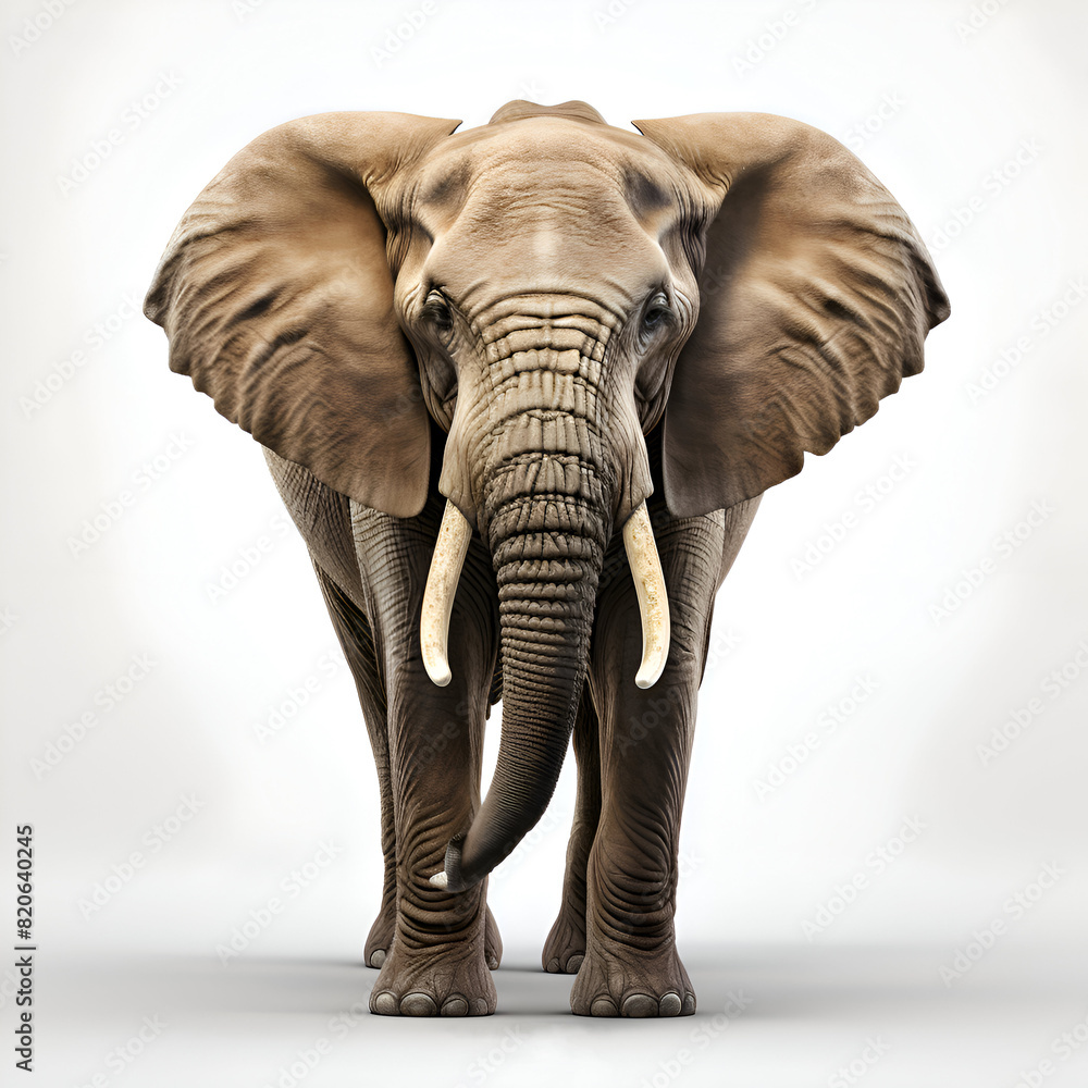 Obraz premium Elephant standing isolated on white background with clipping path. 3D illustration