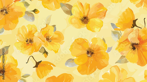 Seamless pattern of yellow floral with watercolor for