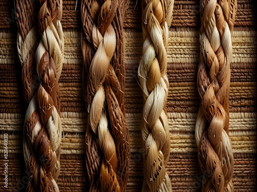 Woven fibers, brown and beige, natural texture, generative AI photo