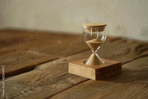 Classic Hourglass on a Wooden Table in a Minimalist Interior Setting