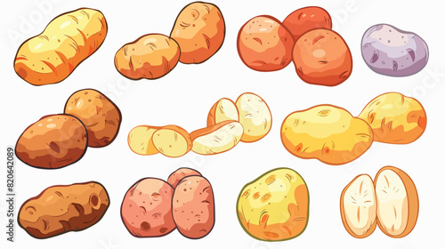 Set of different tasty potatoes on white background vector