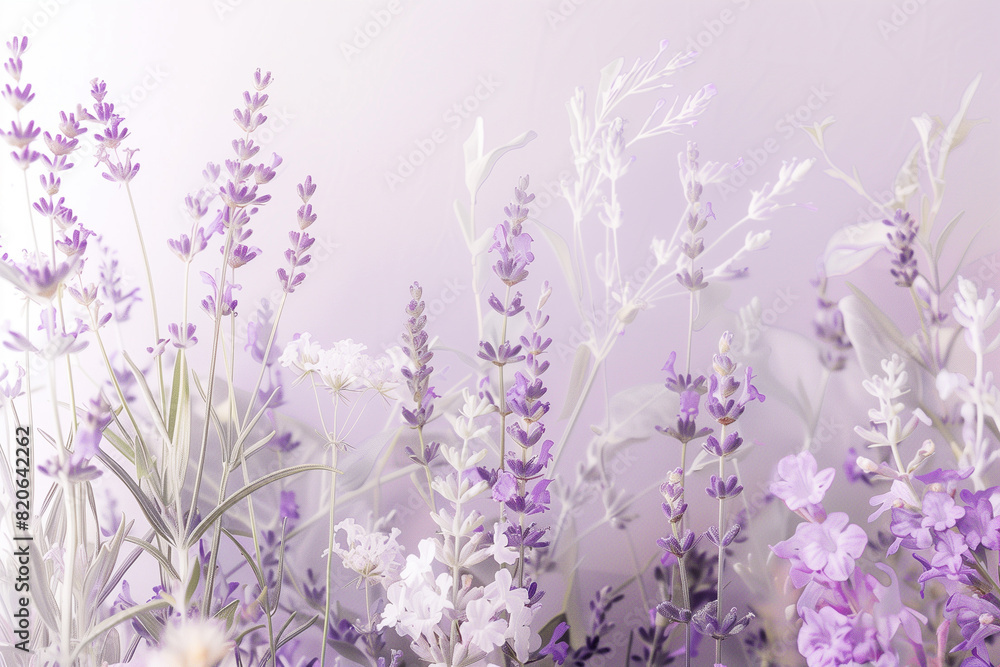 Fototapeta premium Delicate lavender flowers arranged against a soft pastel backdrop
