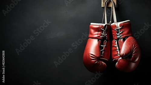 Boxing gloves hanging on dark background © MARS