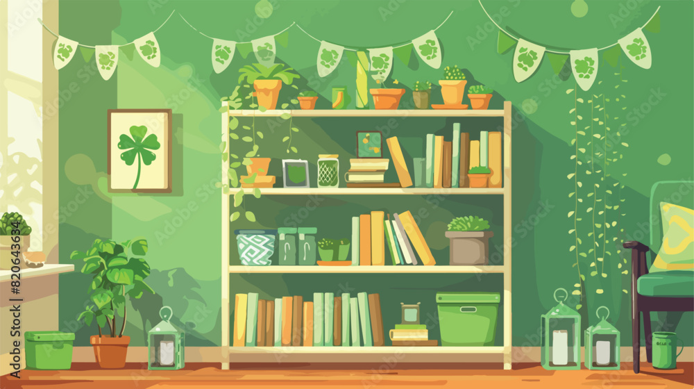 Shelving unit with decorations for St. Patricks Day c