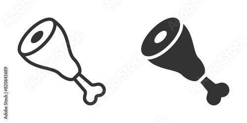 Vector icons of meat legs in minimalist black and white style, perfect for food and culinary themes.