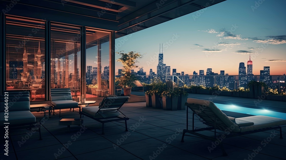 Fototapeta premium Pool at sunset. AI generated art illustration.