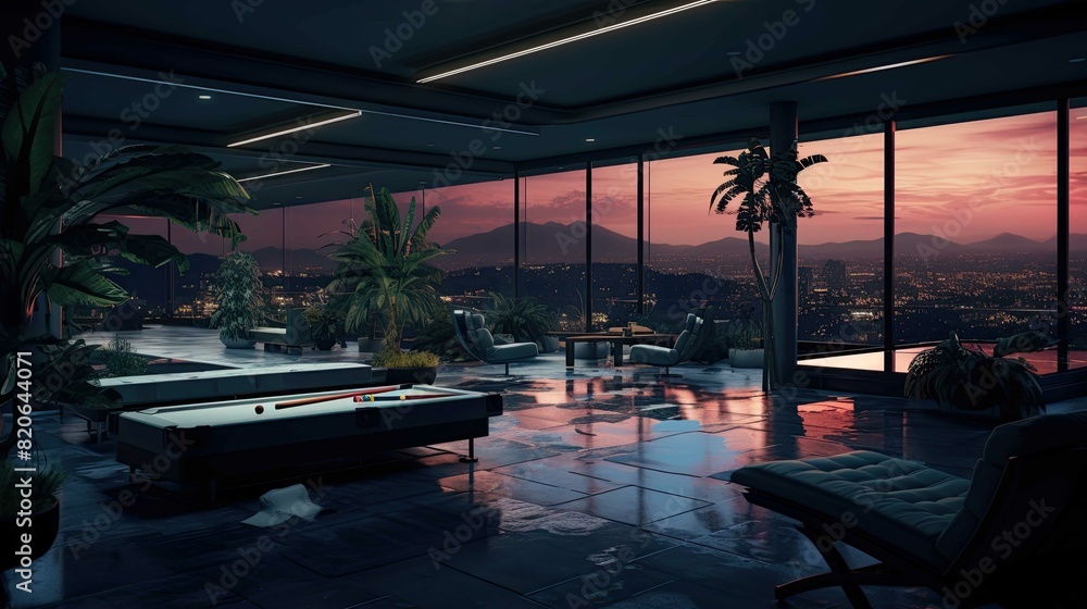 Fototapeta premium Pool at sunset. AI generated art illustration.