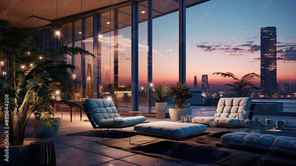 Fototapeta premium Pool at sunset. AI generated art illustration.