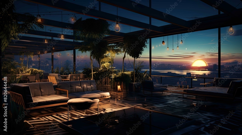 Pool at sunset. AI generated art illustration. Pool at sunset. AI generated art illustration.