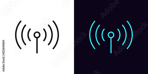 Outline antenna signal icon, with editable stroke. Antenna with radio waves. Wireless signal and network, Wifi internet, broadcast signal and telecom tower, cellular communication. Vector icon