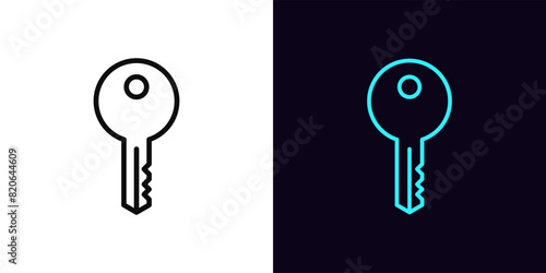Outline door key icon, with editable stroke. Key sign for house lock. Unlock access, private security key, admin password. House and apartment rental, secure mortgage, real estate owner. Vector icon