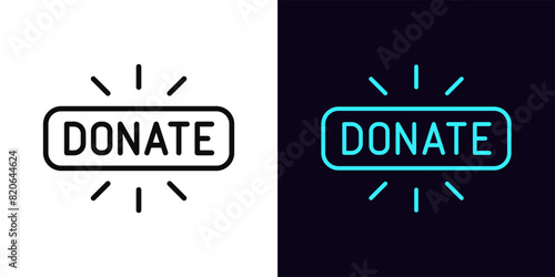 Outline donate icon, with editable stroke. Donate button with rays. Donation in social media, online fundraise, give money gift, sponsor and support by donation, help and charity. Vector icon photo