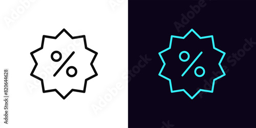 Outline discount badge icon, with editable stroke. Flash sale tag with percentage. Special price and benefit discount, profit shopping and saving, percent bonus, advertising promo offer. Vector icon