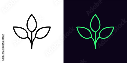Outline plant leaf icon, with editable stroke. Nature plant sign with leaves. Organic product, vegan green food, eco friendly, gluten free, natural bio product and quality, healthy food. Vector icon