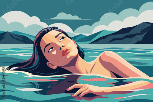 Woman lay down upturned on the surface of the sea.