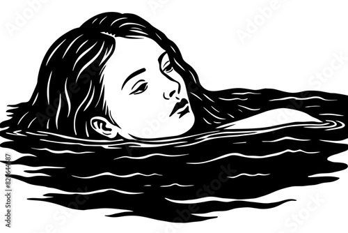 Woman lay down upturned on the surface of the sea.