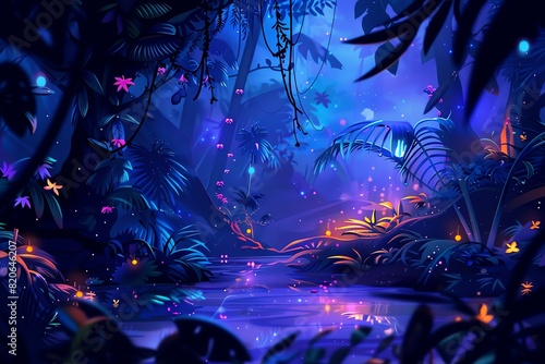 Glowing tropical forest background
