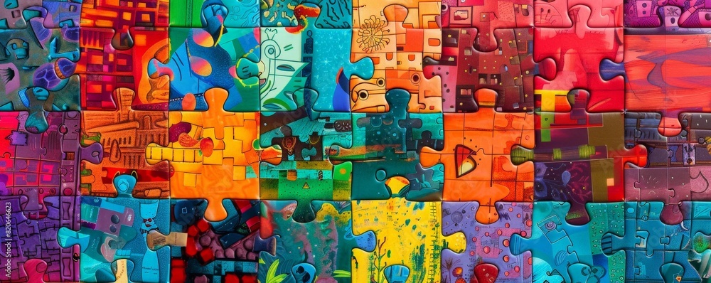 Vibrant Jigsaw Puzzle Pieces Mosaic: A Kaleidoscope of Colorful Abstract Shapes