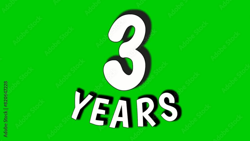3 three years digit animation motion graphics on green screen.celebration, anniversary, birthday concept. chroma key background 3 three years digit animation motion graphics on green screen.celebration, anniversary, birthday concept. chroma key background