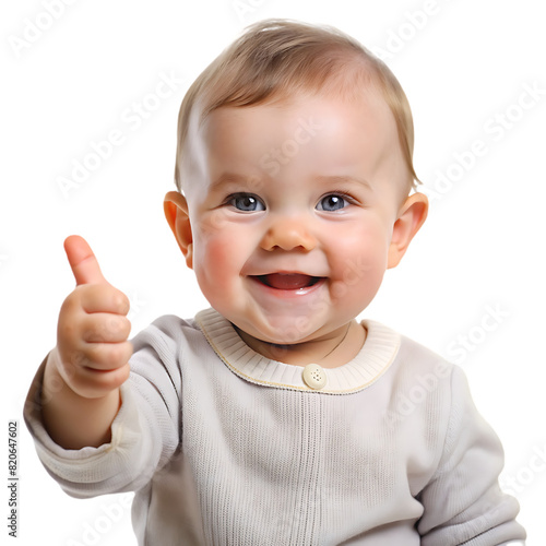 Baby toddler kid giving thumbs up isolated on transparent background