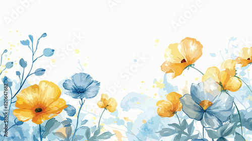 Spring watercolor blue yellow flower for wedding birt © Bill