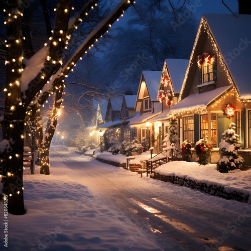 Christmas night in a small village in the snow-covered forest.