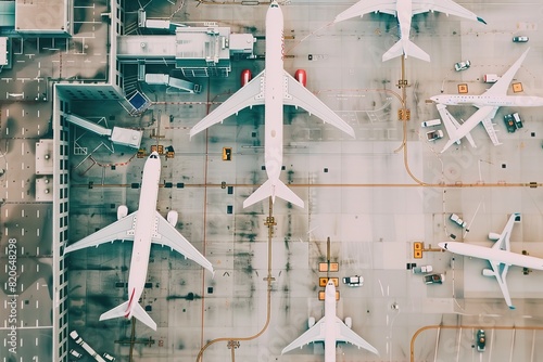 Aerial view of Tom Bradley International Terminal concourse at LAX airport. Busy passengers concourse with aircraft from airlines from around the world. photo