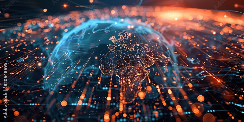 Abstract holographic globe surrounded by digital data streams, global connectivity on the background. Abstract holographic globe surrounded by digital data streams, global connectivity on the background.