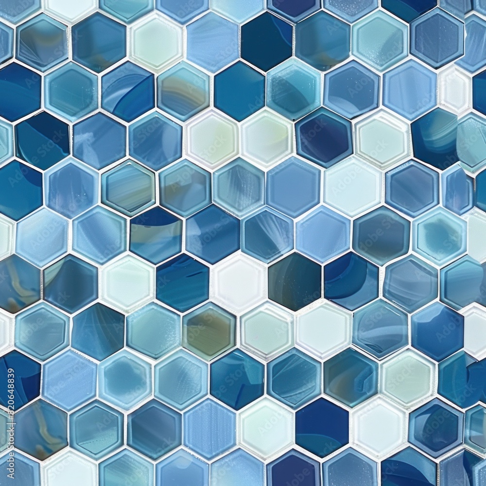 The tiles are hexagonal in shape blue and white tile pattern The tiles are hexagonal in shape blue and white tile pattern