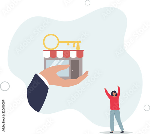 Small business key to success, open new shop,flat vector illustration.