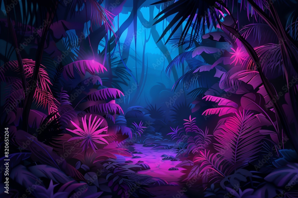 Glowing tropical forest background Glowing tropical forest background