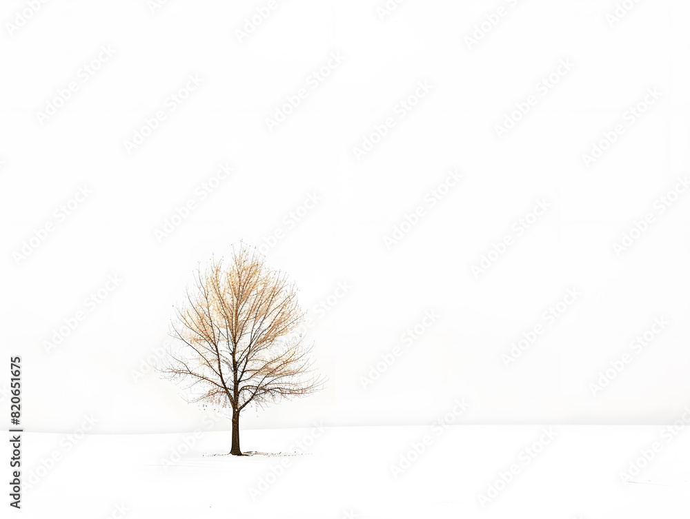 Obraz premium Minimalist scene of a solitary tree in a snowy field