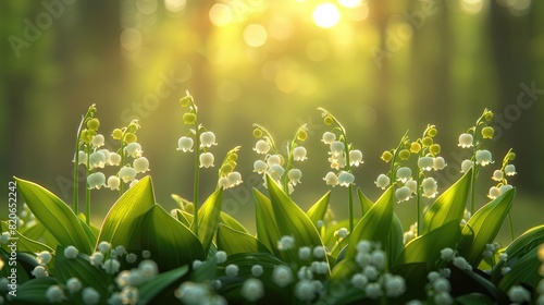 lilies of the valley grow in a clearing on a sunny spring day