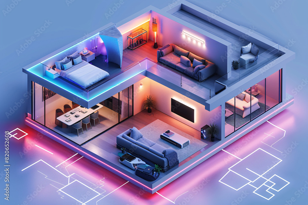 A futuristic smart home interior featuring AI-augmented reality ...