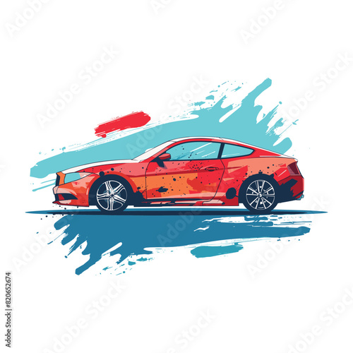 Car vector flat design with brush print and brush background