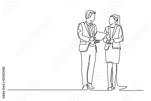Client and customer concept. Single line draw design vector graphic illustration.