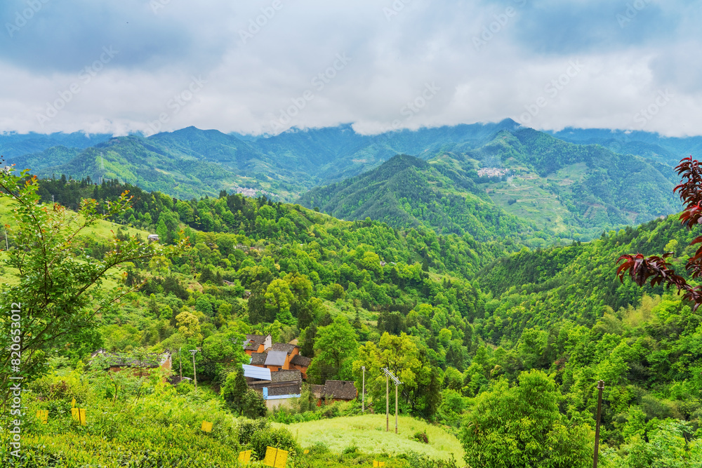 Shooting Beautiful Villages in High Mountain Canyon of Anhui Province, China from the Sky Shooting Beautiful Villages in High Mountain Canyon of Anhui Province, China from the Sky