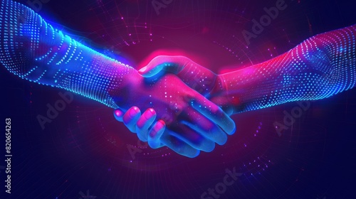 Handshake in digital futuristic style. The concept of partnership, collaboration or teamwork.