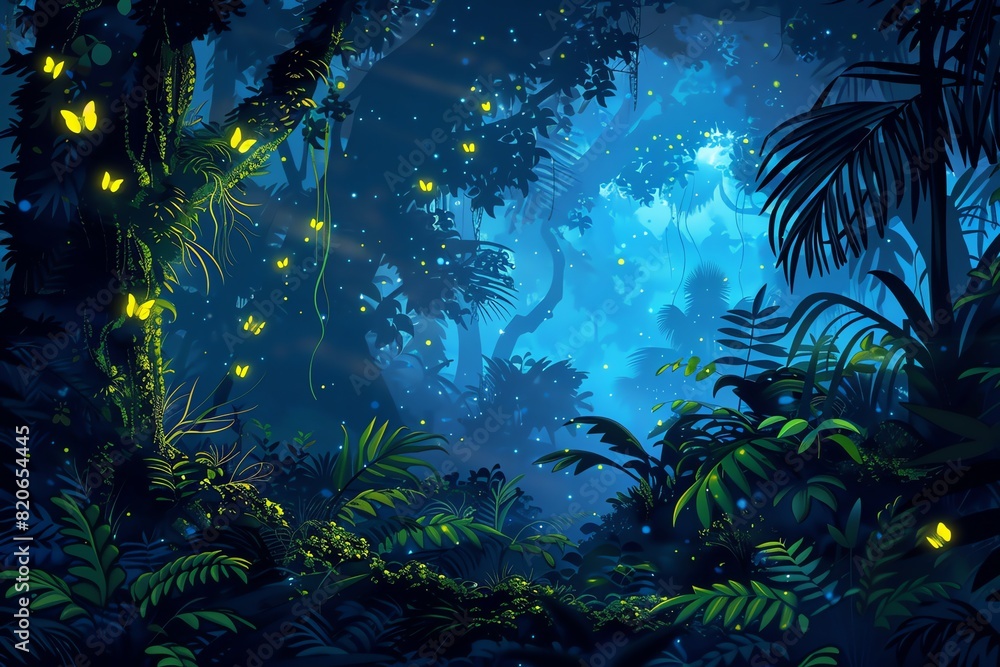 Naklejka premium Glowing tropical forest background