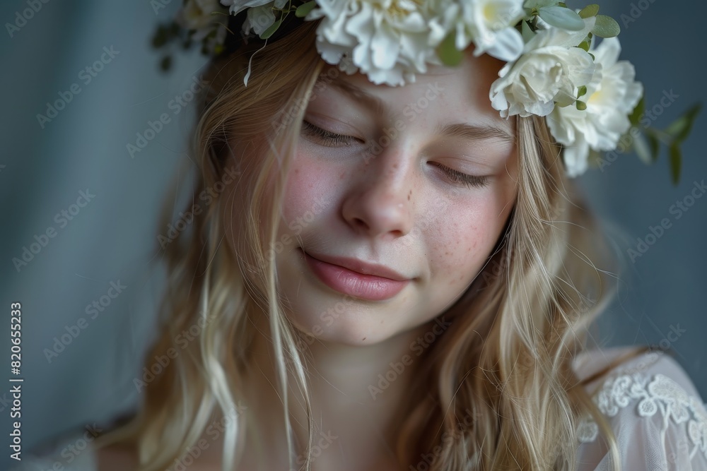 young woman with flower crown young woman with flower crown