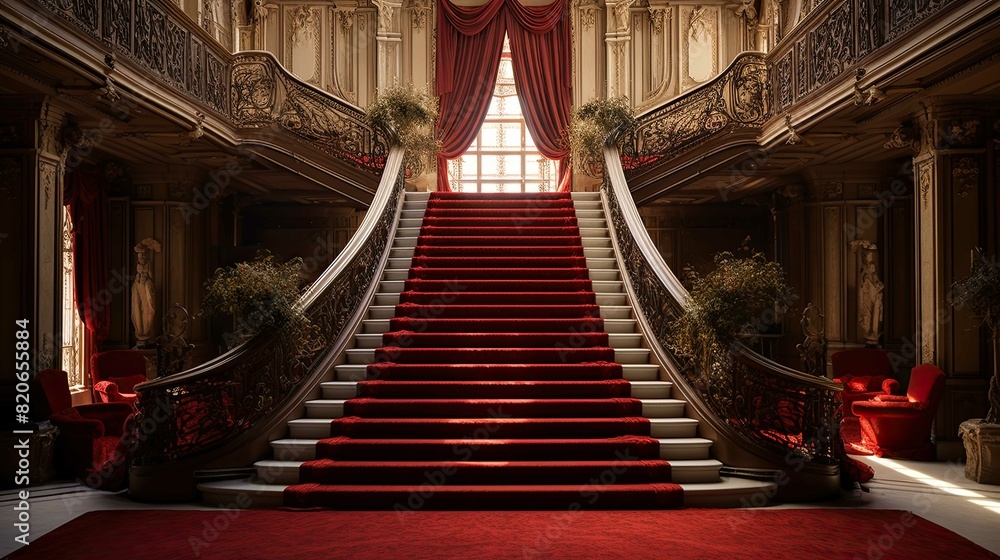 Fototapeta premium Red carpet in the church. AI generated art illustration.