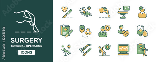 surgery operation icon vector set health disease treatment surgery knife tools hospital emergency surgeon signs collection design